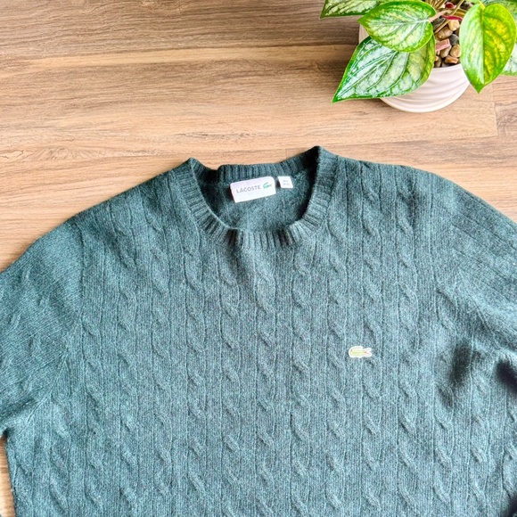 Lacoste Men's XL Woolmark Cable Knit Crewneck Sweater Dark Green - Picture 3 of 13